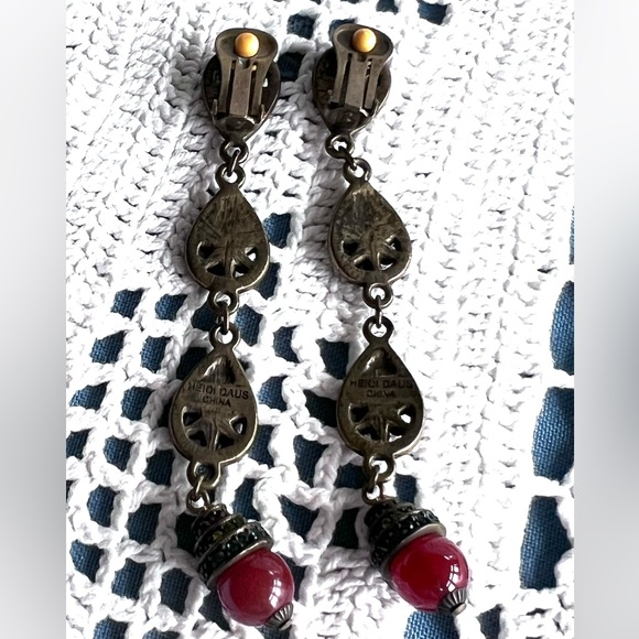Hedi Daus early Vintage carnelian beads shoulder duster dangle earrings - Picture 6 of 6